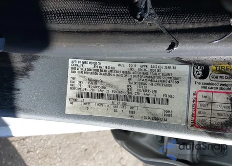 2019 Ford Fiesta Se из США, поврежденный, VIN 3FADP4BJ2KM147369